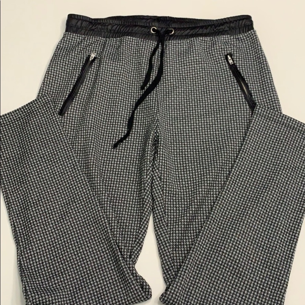 Pants with faux leather